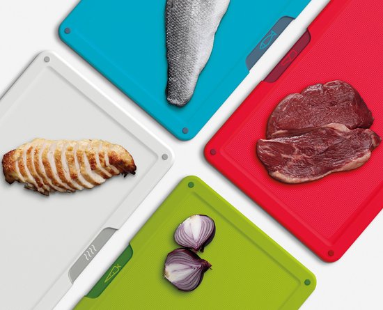 Joseph Joseph Folio™ Snijplankenset 4-delig – Medium – Multikleur – Kleurgecodeerd – Met Opbergstand – RVS Handgrepen