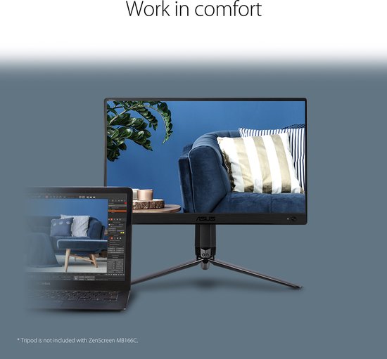 ASUS ZenScreen MB166C - Portable USB-C Monitor - Met Smartcover - 15.6 inch – Retour, als nieuw