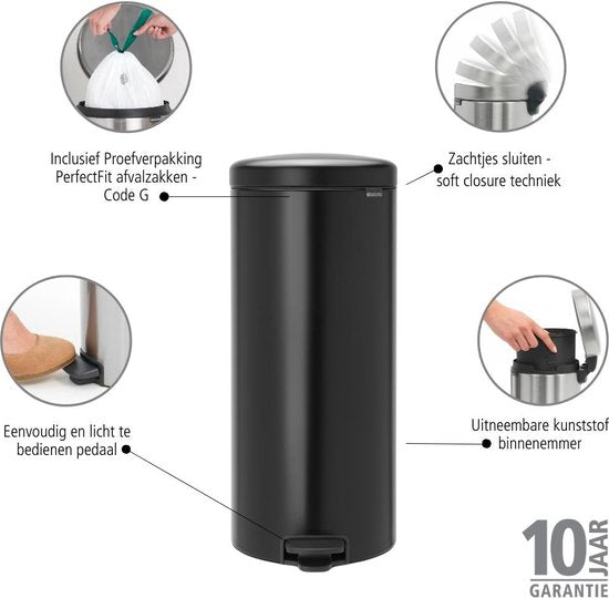 Brabantia NewIcon Prullenbak - 30 liter - Matt Black – Outlet, licht beschadigd