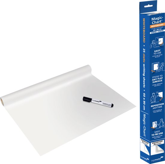 Legamaster Magic-Chart whiteboardfolie – 60 x 80 cm – wit – 25 geperforeerde vellen, incl. 1 uitwisbare bordstift