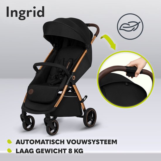 Lionelo Ingrid Buggy - Kinderwagen tot 22 kg - Auto-Folding Systeem - 360° EVA Wielen - XXL Luifel met UPF50+ - Verstelb