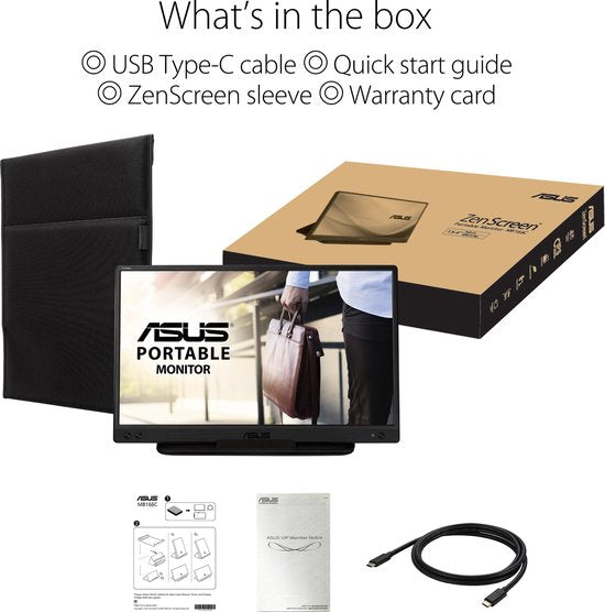 ASUS ZenScreen MB166C - Portable USB-C Monitor - Met Smartcover - 15.6 inch – Retour, als nieuw
