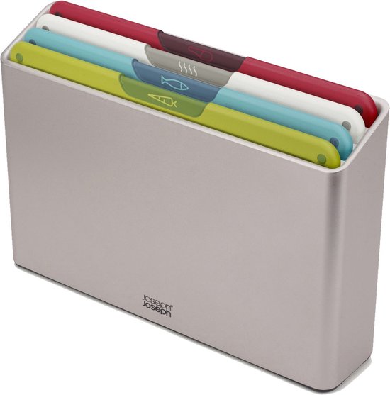 Joseph Joseph Folio™ Snijplankenset 4-delig – Medium – Multikleur – Kleurgecodeerd – Met Opbergstand – RVS Handgrepen