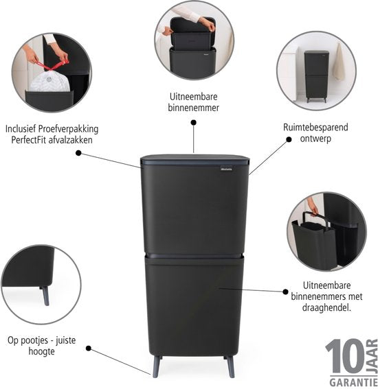 Brabantia SortUp Hi Prullenbak 20 + 25 liter - Afvalscheiding - Dark Grey