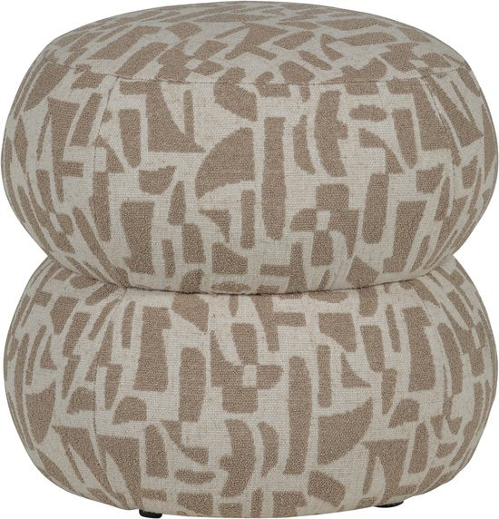 WOOOD Anic Poef - Polyester - Grafisch Patroon - Zand - 40x43x43 – Retour, als nieuw