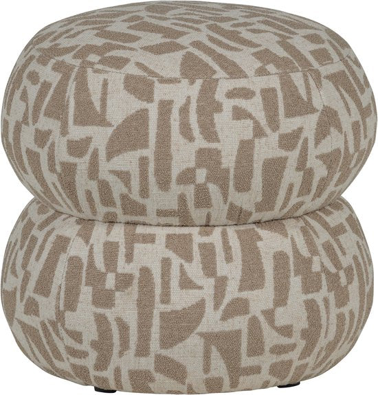 WOOOD Anic Poef - Polyester - Grafisch Patroon - Zand - 40x43x43 – Retour, als nieuw