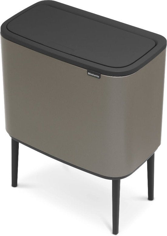 Brabantia Bo Touch Bin Prullenbak 3 x 11 liter Platinum – schuin aanzicht