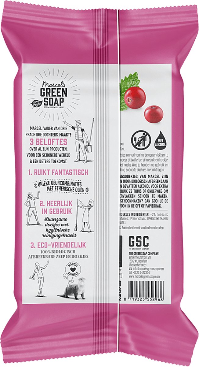 Marcel's Green Soap Schoonmaakdoekjes Patchouli & Cranberry 60 stuks