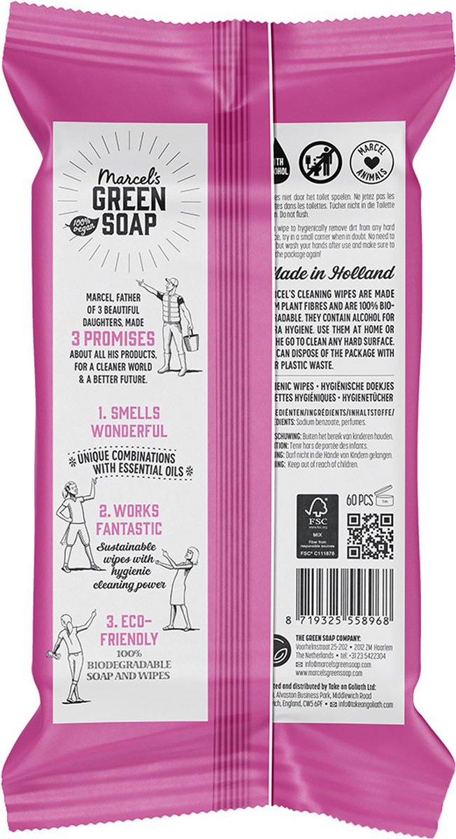 Marcel's Green Soap Schoonmaakdoekjes Patchouli & Cranberry 60 stuks