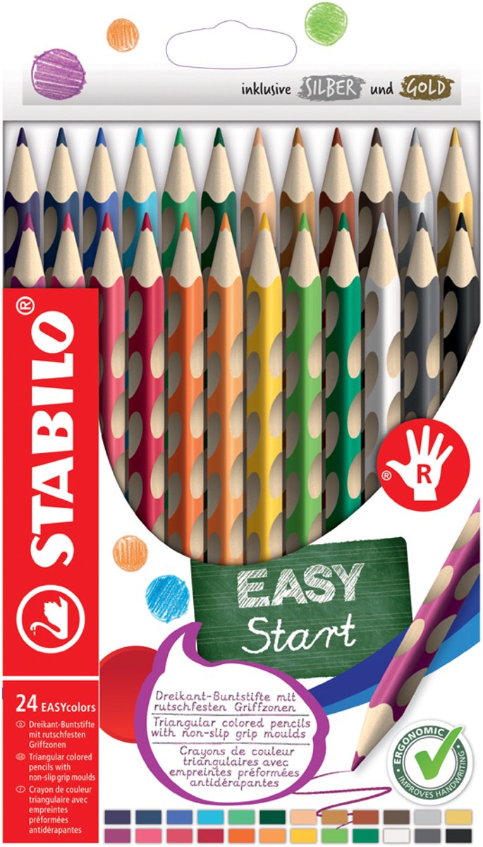 STABILO EASYcolors - Ergonomic Coloured Pencils - Left-handed - Extra Thick 4.2 mm Lead - Set of 12 Colours