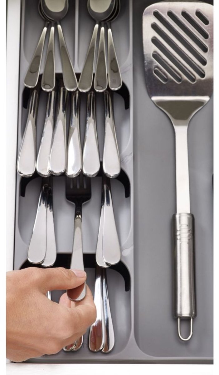 Joseph Joseph Cutlery Organizer 8-compartment - DrawerStore - Grey - Sorting compartments