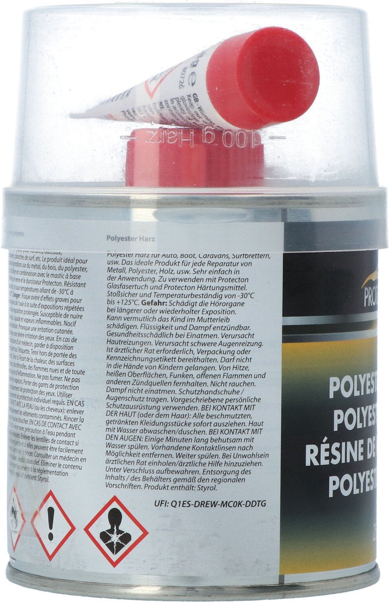 Protecton Polyesterhars - Voor herstellen en dichten van gaten – Toepasbaar op van staal, aluminium, hout, beton en polyester - Elastisch en bestand tegen chemicaliën - Uitstekende hechting - Met tube verharder – 250 gram