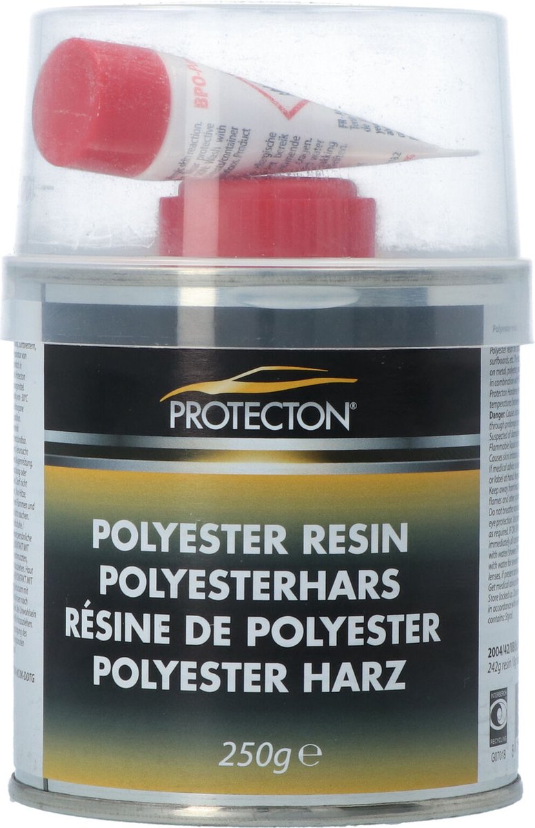 Protecton Polyesterhars - Voor herstellen en dichten van gaten – Toepasbaar op van staal, aluminium, hout, beton en polyester - Elastisch en bestand tegen chemicaliën - Uitstekende hechting - Met tube verharder – 250 gram