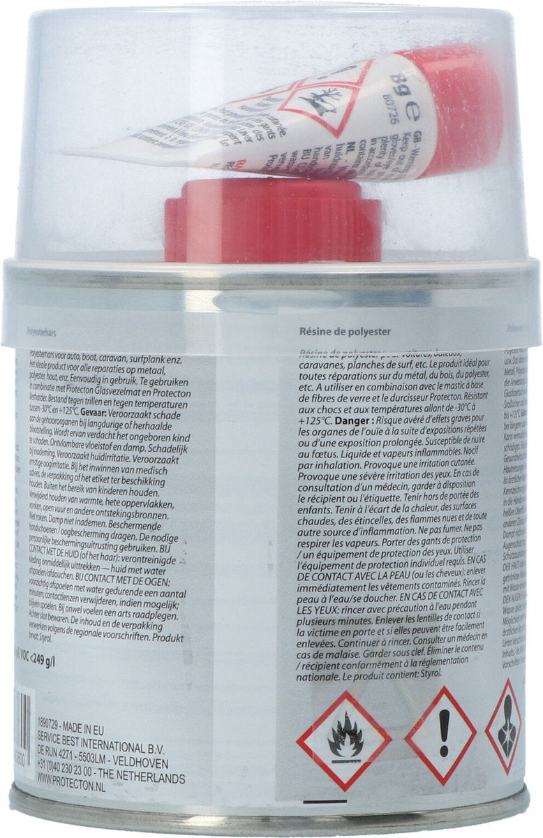 Protecton Polyesterhars - Voor herstellen en dichten van gaten – Toepasbaar op van staal, aluminium, hout, beton en polyester - Elastisch en bestand tegen chemicaliën - Uitstekende hechting - Met tube verharder – 250 gram