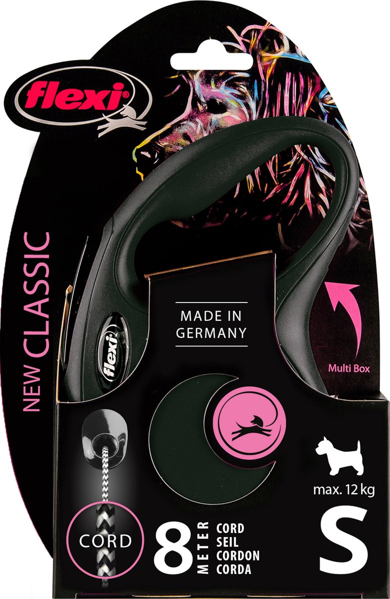Flexi New Classic Cord - Dog Leash - Black - S - 8 meters - <12 kg