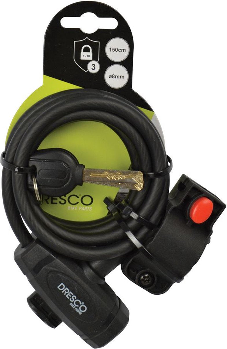 Dresco Kabelslot 150/8 - Spiraalslot - 150cm - Rond 8mm - Met steun - Matzwart