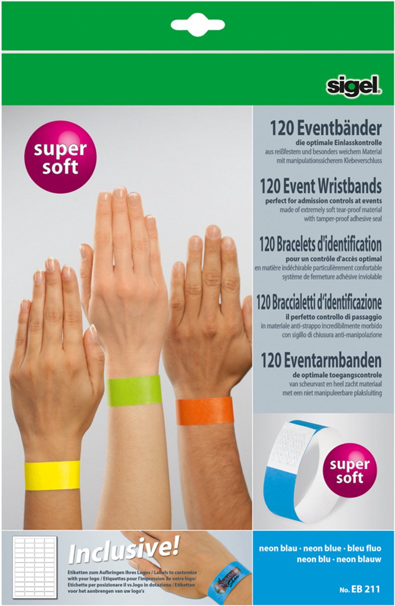 Sigel event wristbands super soft 255x25mm neon green 120 pieces
