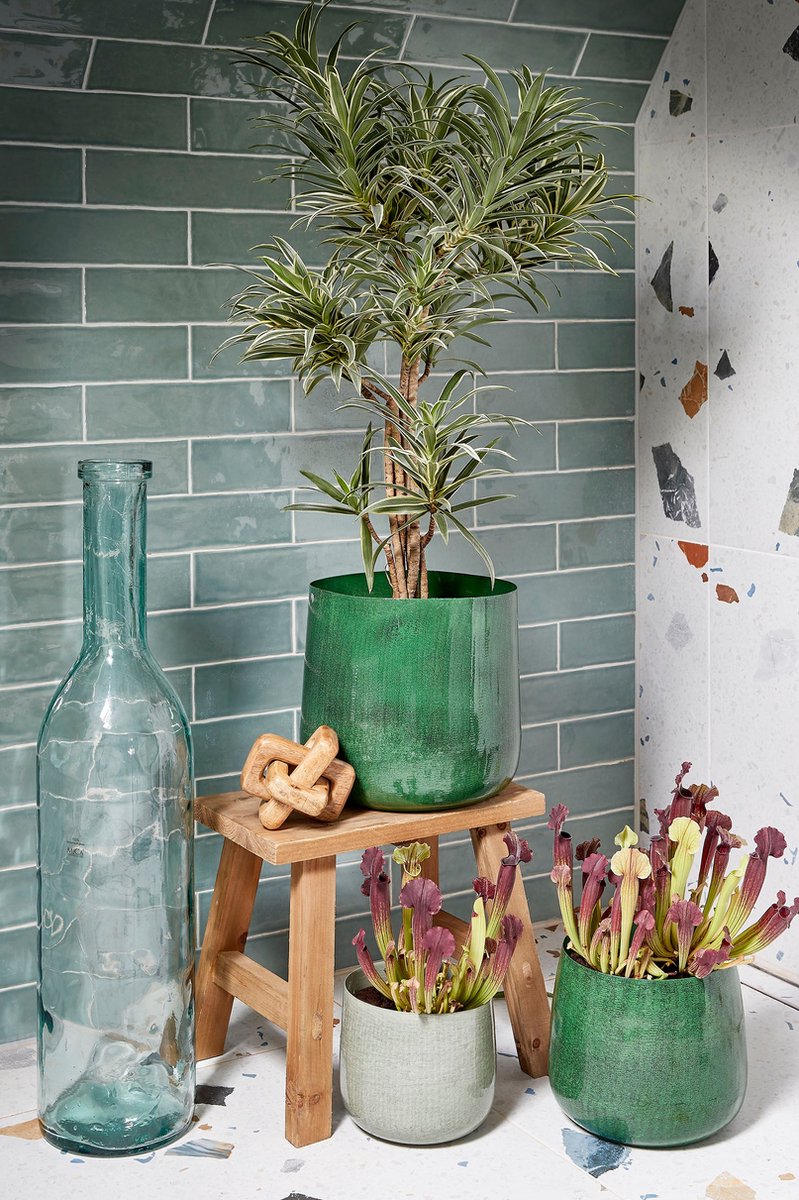 Mica Decorations Bold Wooden Stool - Side Table or Plant Stand - 38 x 29 x 34 cm - Recycled Wood - Brown