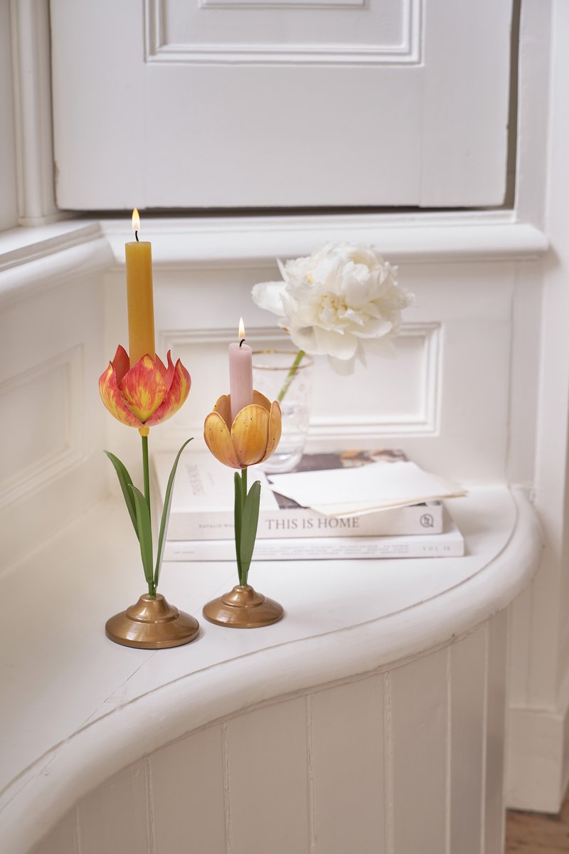 Pip Studio - Tulpen Kandelaar - Woonaccessoires - Geel kaarsenhouder - 26cm - Set van 2 kaarsenhouders