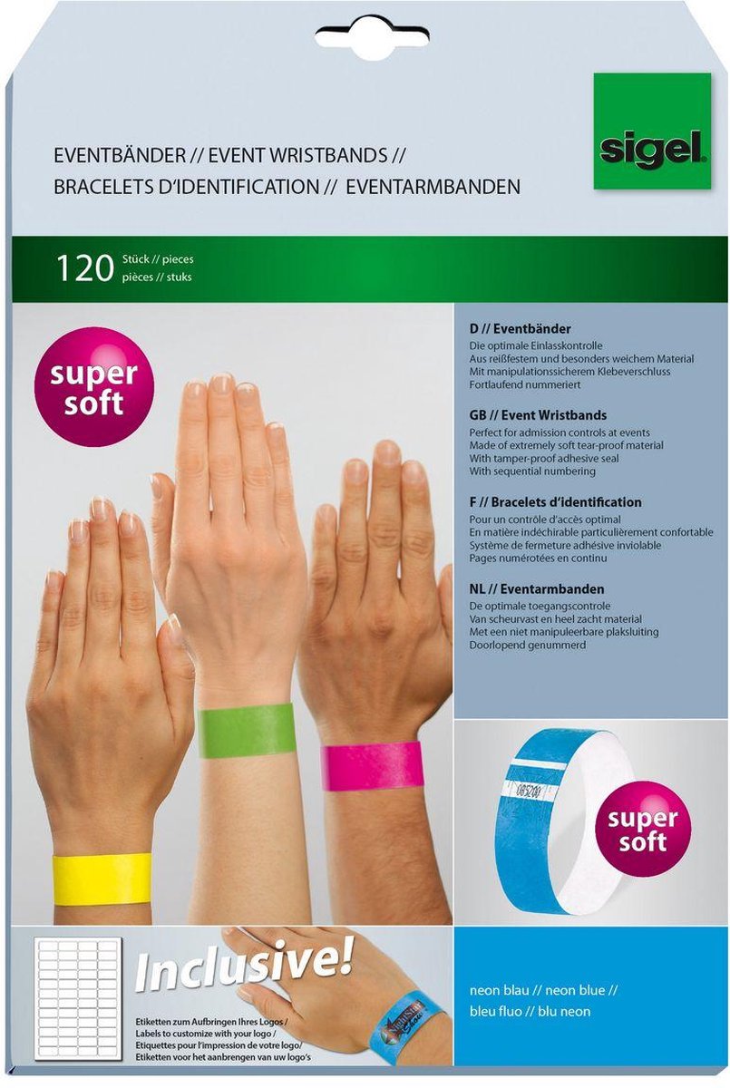 Sigel event wristbands super soft 255x25mm neon green 120 pieces
