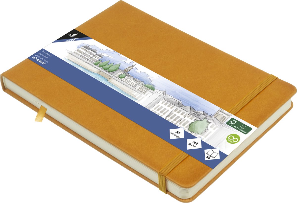 Kangaro schetsboek - A5 landscape - okergeel - PU hardcover