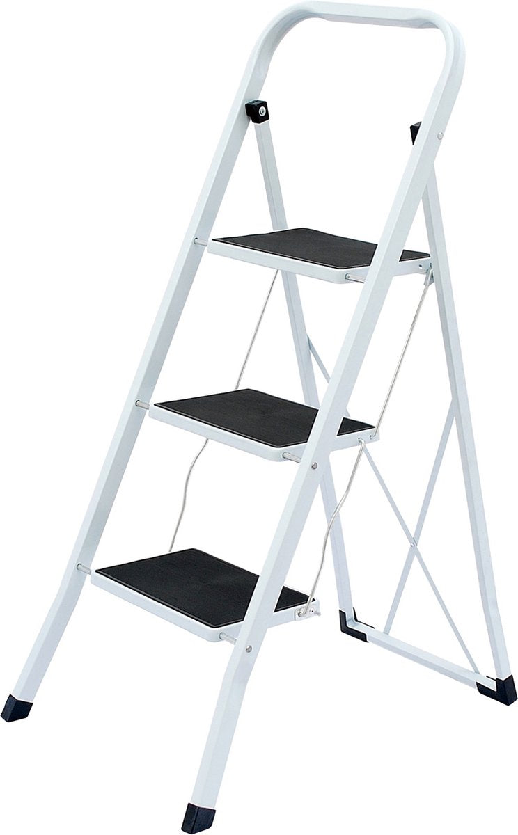 Benson inklapbare huishoudtrap 3 treden - Anti Slip - Wit