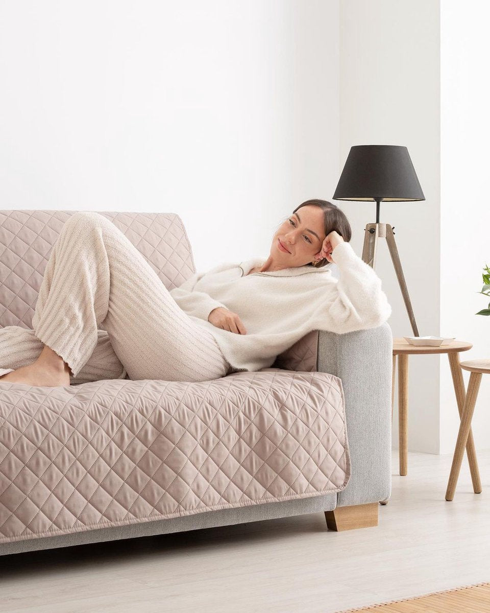 Duo Quilt Chaise Longue Left - Sofa Protector - 200cm wide - Blue - Oeko-Tex certified