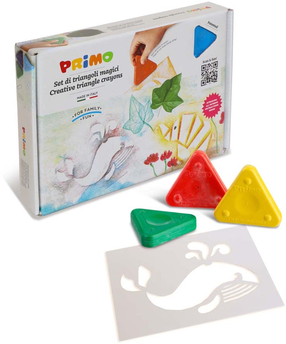 Primo PRIMO - 8 Triangular wax crayons side 50 mm with stencils in a box